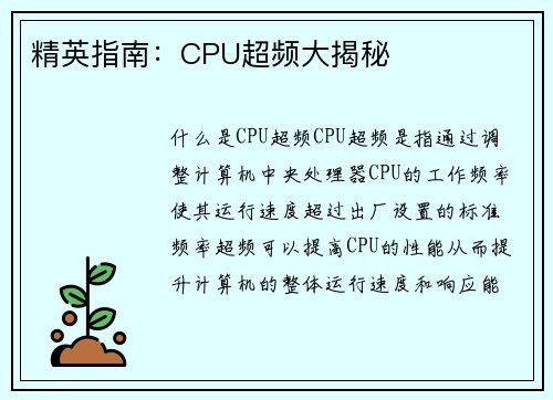 精英指南：CPU超频大揭秘